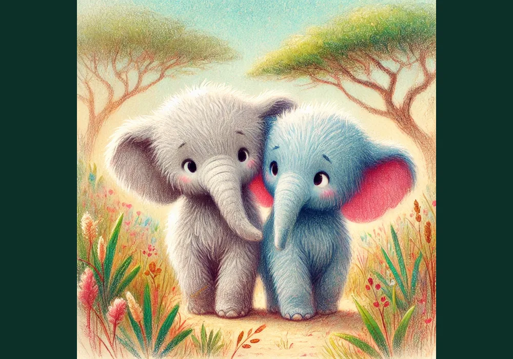 Two softly illustrated elephant characters